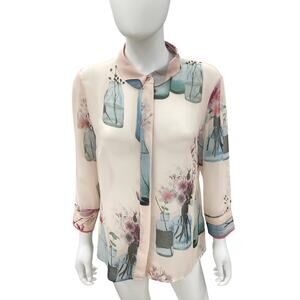 Ted Baker London Blouse Women’s Size 4 Floral/ Florist Pattern Sheer Button Up